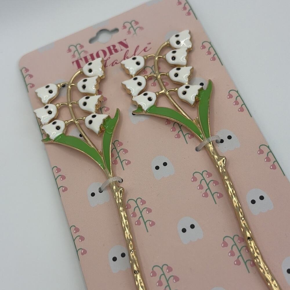 Thorn & Fable Ghost Lily Of the Valley Hair Sticks Set NEW Hot‎ Topic Flower Emo